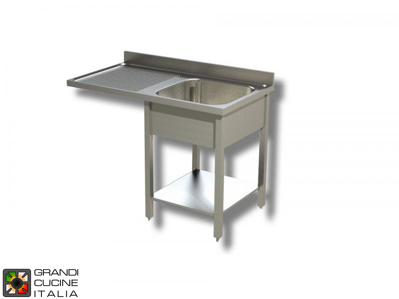  Sink Unit on Legs with Dishwasher Hollow - AISI 304 - Length 140 Cm - Width 70 Cm - Left Drainer - Single Basin - Bottom Shelf