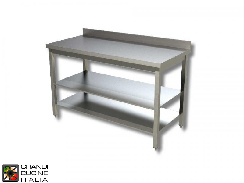  Stainless Steel Work table with Two Shelves - AISI 430 - Length 40 Cm - Width 60 Cm - with Backsplash