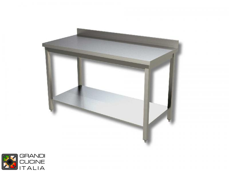  Stainless Steel Work table with Shelf - AISI 304 - Length 80 Cm - Width 70 Cm - with Backsplash