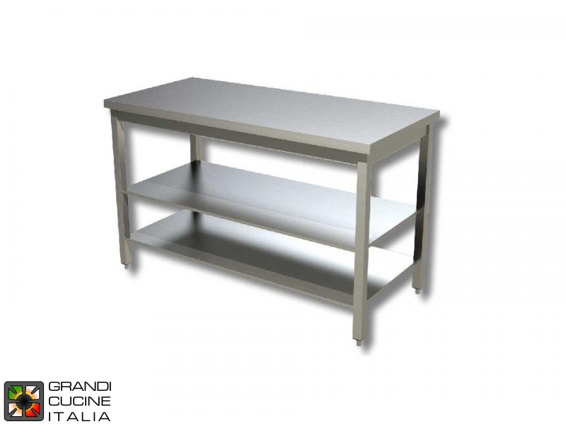  Stainless Steel Work table with Two Shelves - AISI 430 - Length 120 Cm - Width 70 Cm