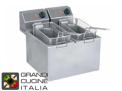  Stainless steel electric fryer - Extractable basin 8+8 liters - Adjustable temperature 0 ° -190 ° C - Including basket