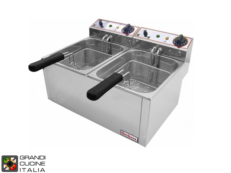  Stainless steel electric fryer - Capacity 6 liters x2 - Oil drain tap