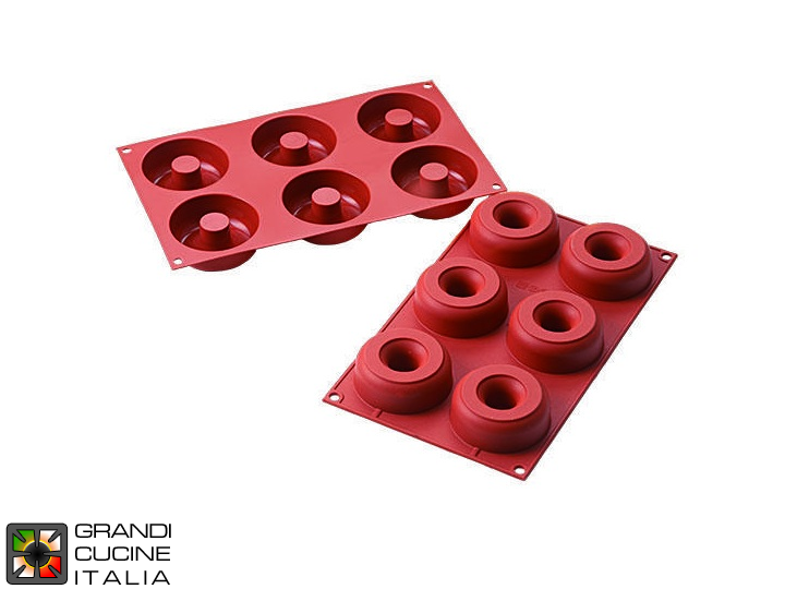  Stampo in silicone alimentare per N°6 Donuts Ø75x28h mm - SF170