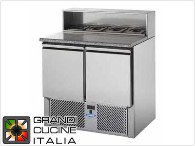  Refrigerated Saladette - GN 1/1 - Condiments Holder Capacity 5x GN 1/4 - Temperature +4°C / +10°C - Two Doors - Stainless Steel Superstructure - Stone Worktop - Static Refrigeration