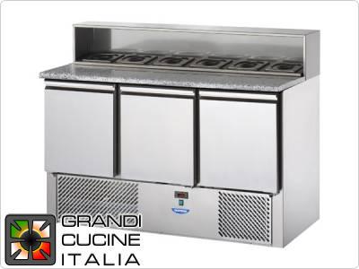  Refrigerated Saladette - GN 1/1 - Condiments Holder Capacity 8x GN 1/4 - Temperature +4°C / +10°C - Three Doors - Stainless Steel Superstructure - Stone Worktop - Static Refrigeration