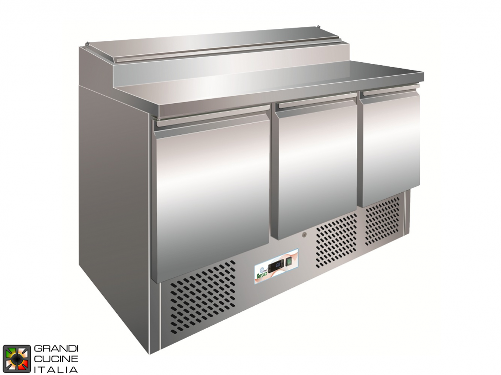  Refrigerated Saladette - GN 1/1 - Condiments Holder Capacity 8x GN 1/6 - Temperature +2°C / +8°C - Three Doors - Bottom Engine compartment - Smooth worktop - Static Refrigeration