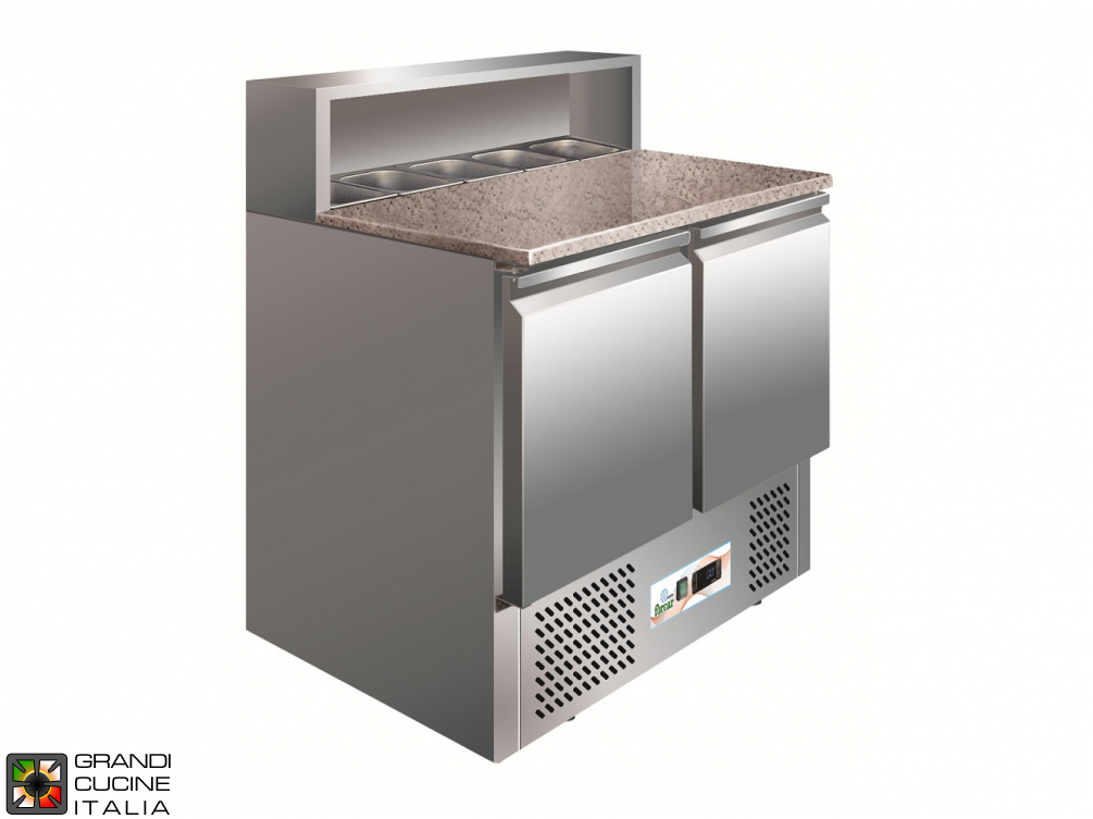  Refrigerated Saladette - GN 1/1 - Condiments Holder Capacity 5x GN 1/6 - Temperature +2°C / +8°C - Two Doors - Bottom Engine compartment - Stone Worktop - Static Refrigeration