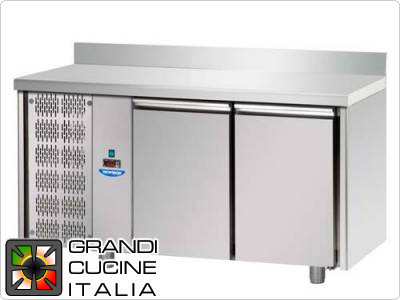  Refrigerated counters - GN 1/1 - Temperature 0°C / +10°C - Two doors - Engine compartment on the left - Worktop with splashback  - Ventilated cooling