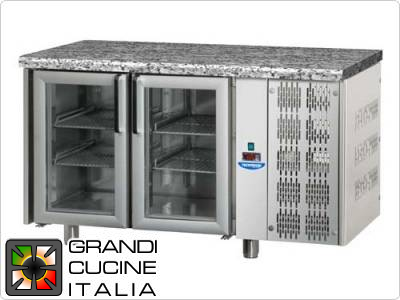  Refrigerated counters - GN 1/1 - Temperature 0°C / +10°C - Two doors - Engine compartment on the right - Stone Worktop  - Ventilated cooling -  Glass doors