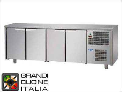  Refrigerated counter - Depth 60 Cm - Temperature 0°C / +10°C - Four Doors - Engine compartment on the right - Smooth worktop - Ventilated Refrigeration