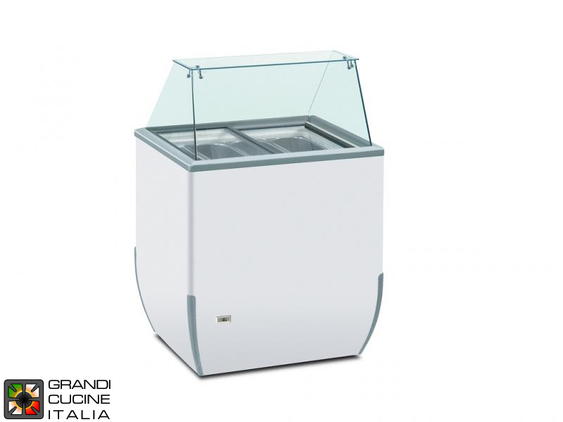  Banco Frigo per Gelato - Capacità N°4 Vaschette - Refrigerazione Statica - su Ruote Unidirezionali - Colore Bianco