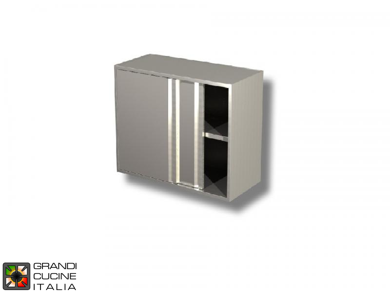  Stainless Steel Hanging Cabinet with Sliding Doors - AISI 430 - Length 140 Cm - Height 80 Cm - 2 Shelves