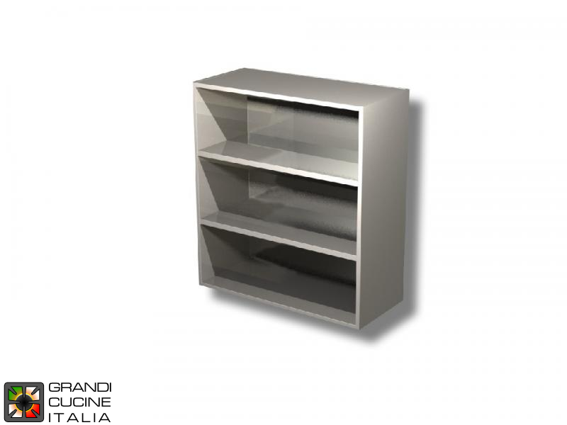  Stainless Steel Open Hanging Cabinet - AISI 304 - Length 130 Cm - Height 100 Cm - 3 Shelves
