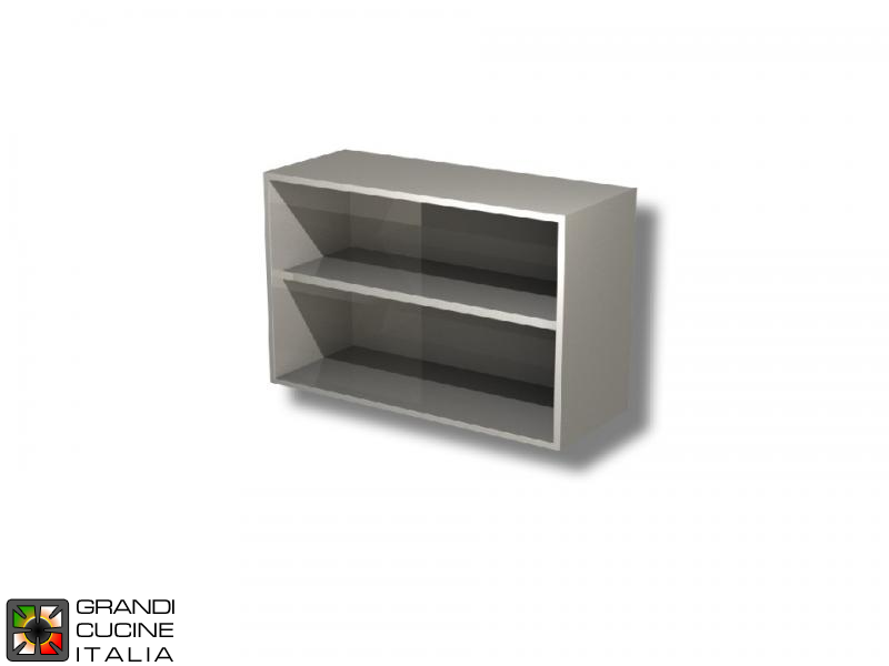  Stainless Steel Open Hanging Cabinet - AISI 304 - Length 190 Cm - Height 65 Cm - 2 Shelves