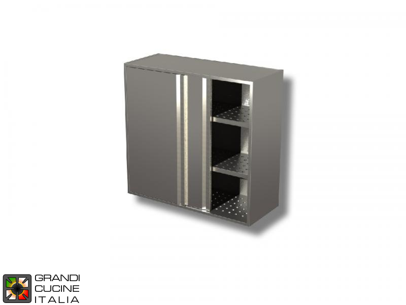  Stainless Steel Hanging Cabinet with Sliding Doors and Draining Shelves - AISI 304 - Length 130 Cm - Height 100 Cm - 3 Shelves