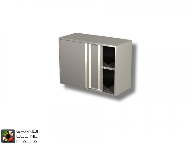 Stainless Steel Hanging Cabinet with Sliding Doors - AISI 430 - Length 110 Cm - Height 65 Cm - 2 Shelves
