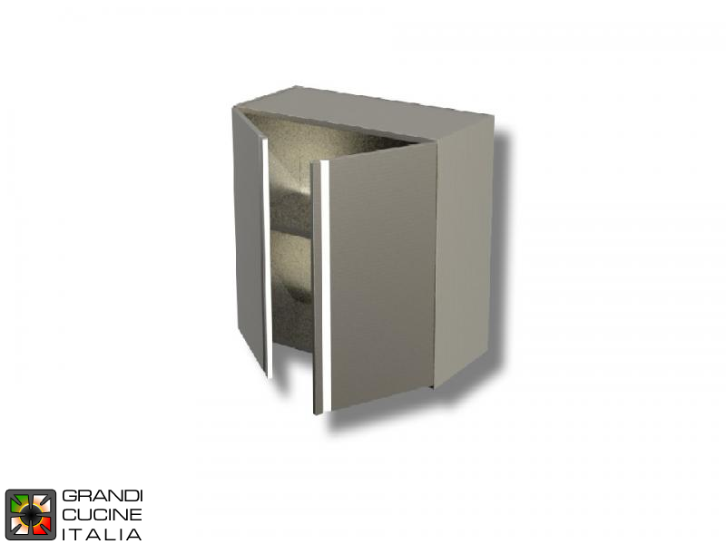  Pensile in Acciaio Inox con Porta Battente - AISI 304 - Larghezza 40 Cm - Altezza 80 Cm - 2 Ripiani