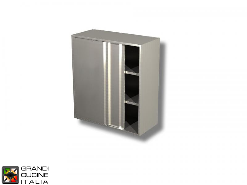  Stainless Steel Hanging Cabinet with Sliding Doors - AISI 430 - Length 150 Cm - Height 100 Cm - 3 Shelves