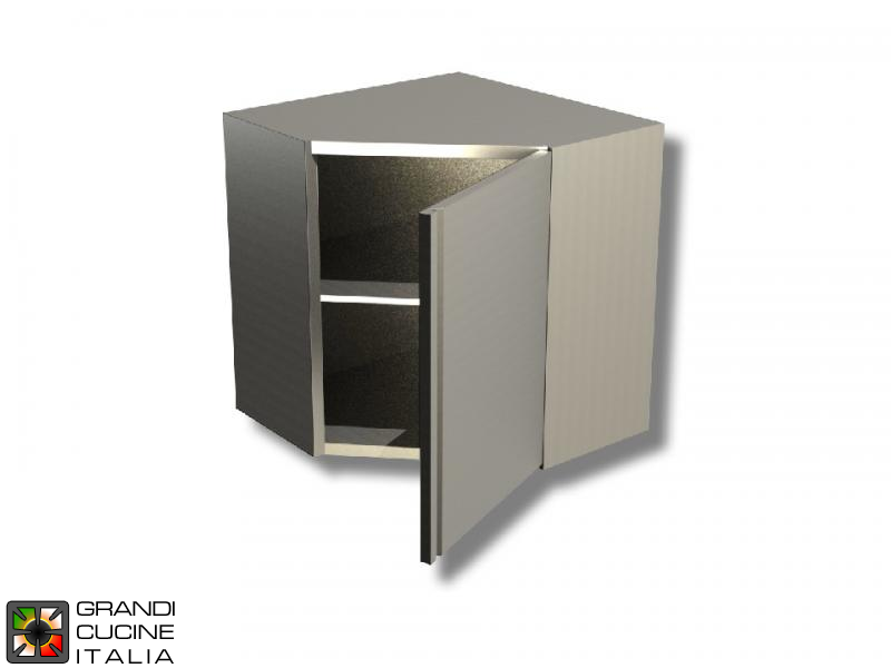  Stainless Steel Corner Hanging Cabinet with Hinged Door - AISI 430 - Length 70 Cm - Height 65 Cm - 2 Shelves