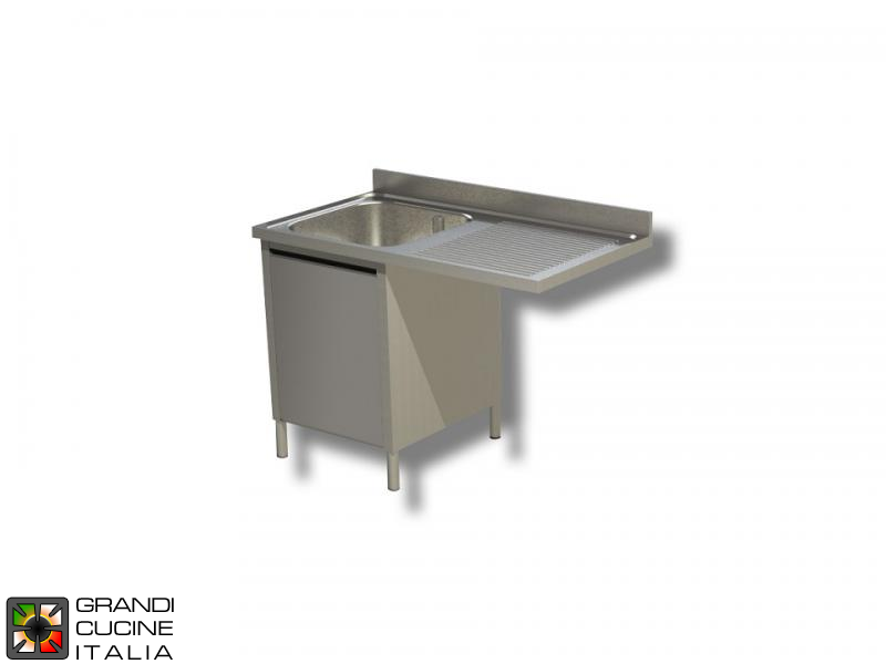  Cabinet Sink Unit with Dishwasher Hollow - Hinged Door - AISI 304 - Length 140 Cm - Width 60 Cm - Right Drainer - Single Basin - Bottom Shelf