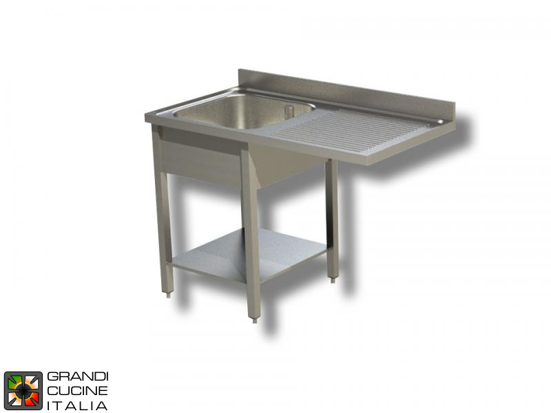  Sink Unit on Legs with Dishwasher Hollow - AISI 304 - Length 140 Cm - Width 70 Cm - Right Drainer - Single Basin - Bottom Shelf