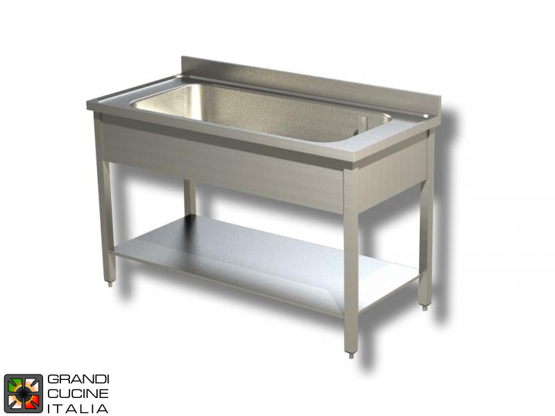  Sink Unit on Legs with Cookware Basin - AISI 304 - Length 120 Cm - Width 70 Cm - Single Basin - Bottom Shelf