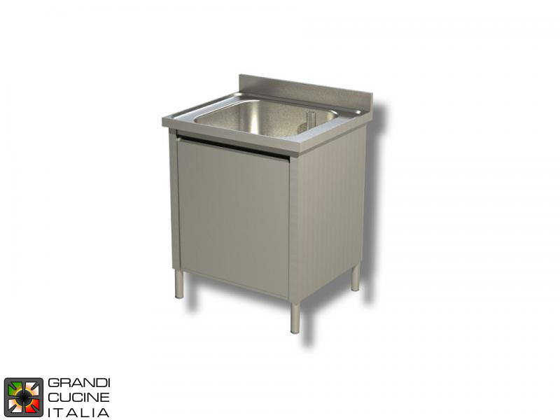  Cabinet Sink unit - Hinged Door - AISI 304 - Length 50 Cm - Width 70 Cm - Single Basin - Bottom Shelf