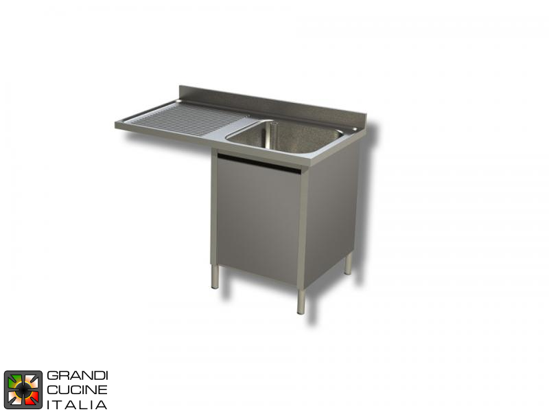 Cabinet Sink Unit with Dishwasher Hollow - Hinged Door - AISI 304 - Length 140 Cm - Width 60 Cm - Left Drainer - Single Basin - Bottom Shelf
