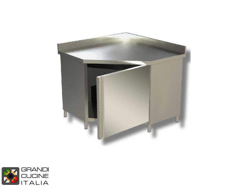  Corner Cabinet Work Table with Hinged Door - AISI 430 - Length 100 Cm - Width 70 Cm - with Backsplash