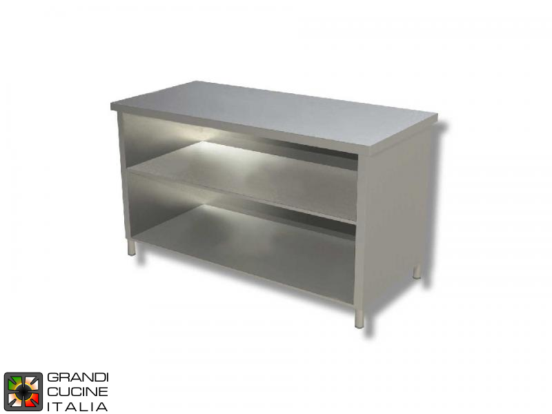  Stainless Steel Open Cabinet Work Table with Two Shelves - AISI 430 - Length 130 Cm - Width 60 Cm