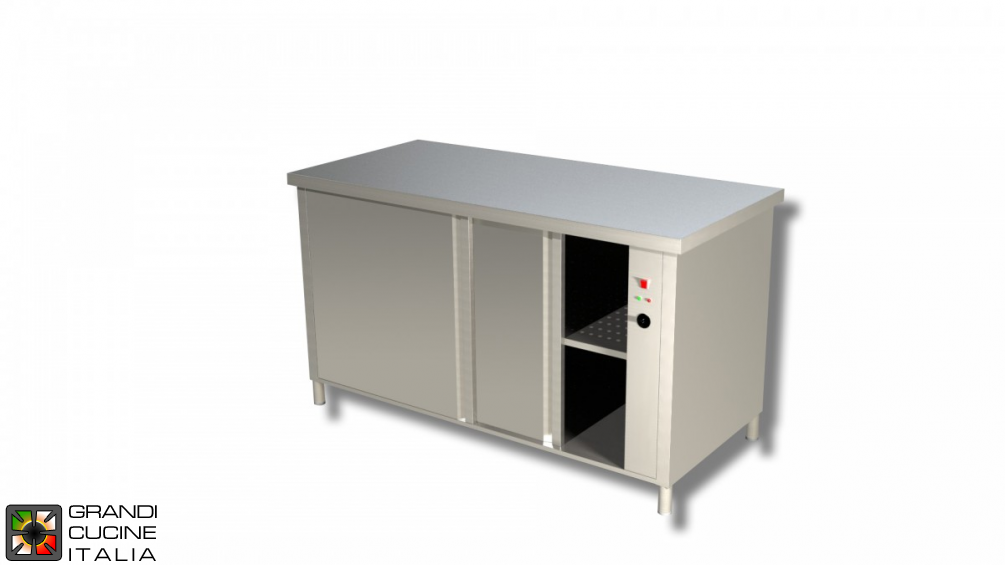  Table Armoire chauffante en acier inoxydable avec portes coulissantes cm 100x70x85
