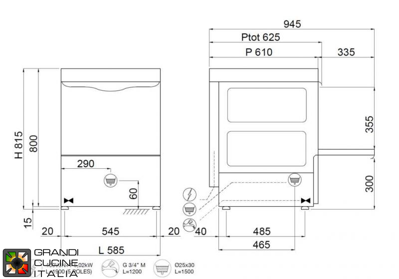  Lave-vaisselle sous comptoir - Panier 50x50 - Panneau de contrôle DIGIT