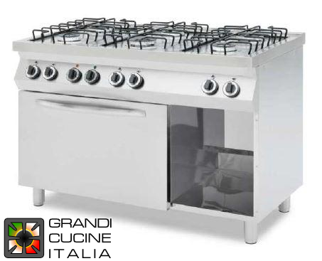  6 burner gas cooker with GN1/1 static gas oven