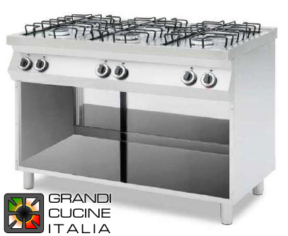  6 burners gas cooker on an open compartment