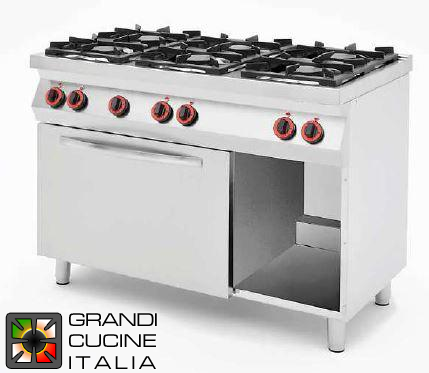  Cucina a gas 6 fuochi con forno a gas statico GN1/1 e grill a gas
