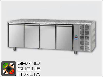  Tavolo frigorifero - GN 1/1 - Temperatura 0°C / +10°C - Quattro sportelli - Vano motore destro - Piano di lavoro in pietra - Refrigerazione ventilata