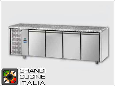  Refrigerated counters - GN 1/1 - Temperature 0°C / +10°C - Four doors - Engine compartment on the left - Stone Worktop  - Ventilated cooling