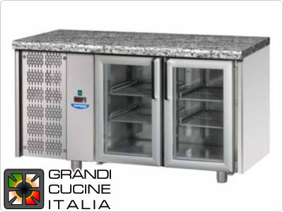  Refrigerated counters - GN 1/1 - Temperature 0°C / +10°C - Two doors - Engine compartment on the left - Stone Worktop  - Ventilated cooling -  Glass doors