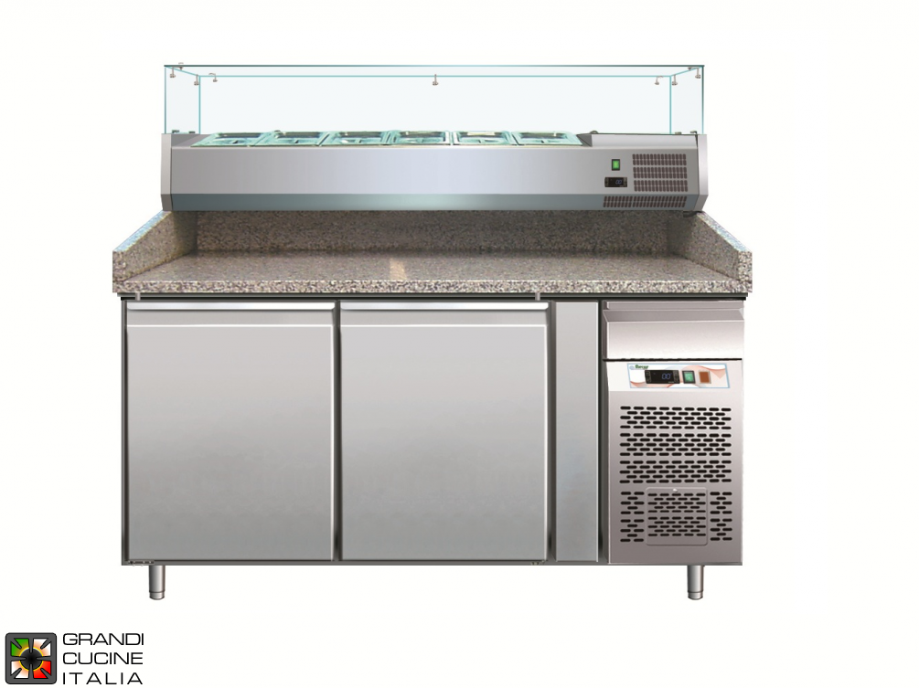  Comptoirs réfrigerés pour pizza - EN 60x40 - Température +2°C / +8°C - Deux portes - Pierre étagère - Sans Vitrine