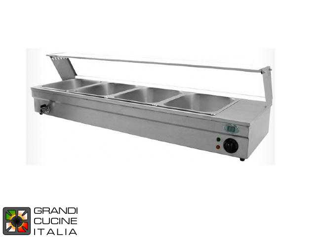  Bain-Marie Countertop Showcase - Trays Capacity N° 3x GN 1/2 - Max Temperature 90 °C - Width 950 mm
