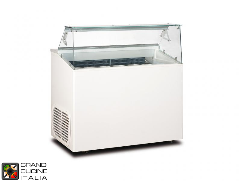  Banco Frigo per Gelato - Capacità N°6 Vaschette - Refrigerazione Statica - su Ruote Pivottanti - Colore Bianco