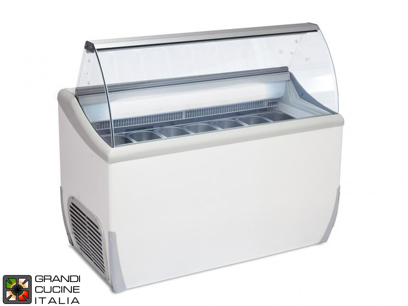  Banco Frigo per Gelato - Capacità N°9 Vaschette - Refrigerazione Statica - su Ruote Pivottanti - Colore Bianco