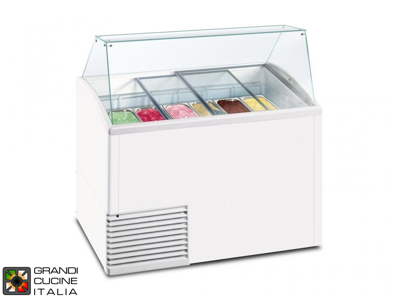  Banco Frigo per Gelato - Capacità N°10 Vaschette - Refrigerazione Statica - su Ruote Pivottanti - Colore Bianco