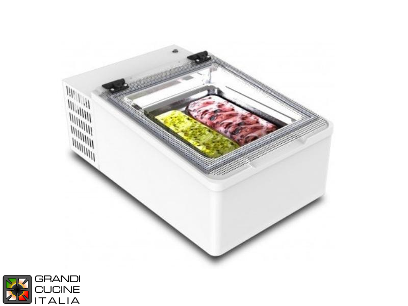  Tabletop Scoop Ice Cream Showcase - Capacity N°2 Bins - Static Refrigeration - Tabletop - White Color - Led Illumination